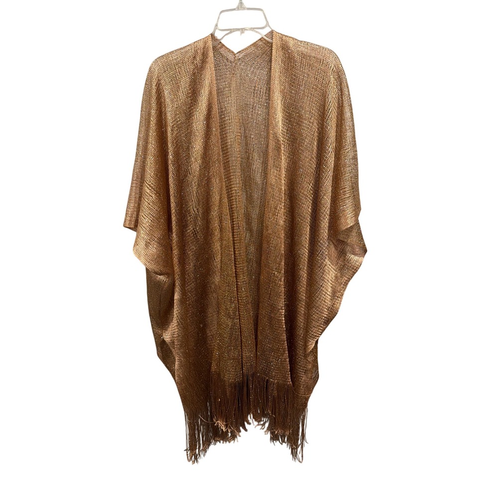 Jessica McClintock Wrap Rose Gold Metallic Fringe Kimono Shrug Evening Shawl